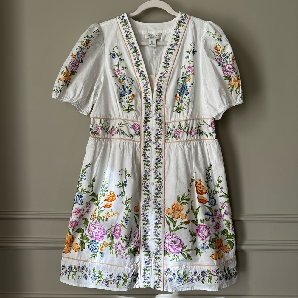 NWOT White Beach Dress with bright florals SZ Large/ Button down/ Vacation - Picture 4 of 12